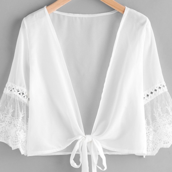 CONTRAST LACE CHIFFON KIMONO - Picture 1 of 3